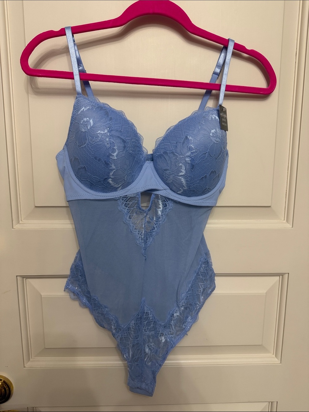 Fashion Nova Sky Blue Lace Underwire Bodysuit